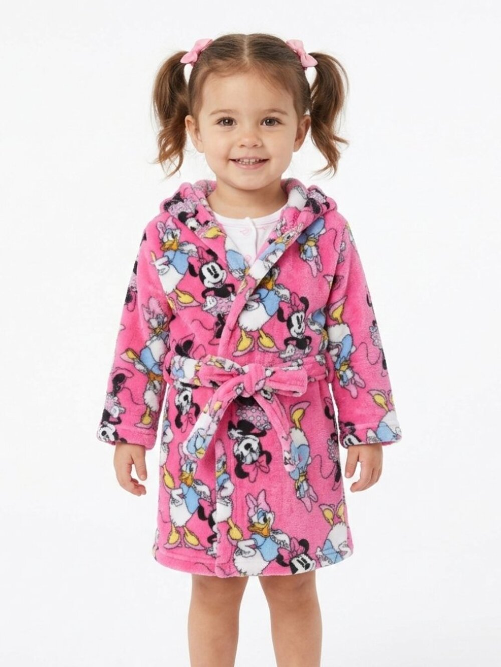 DISNEY JUNIOR MINNIE -   Girl's Fushia Pink with Disney Characters Robe - 2T